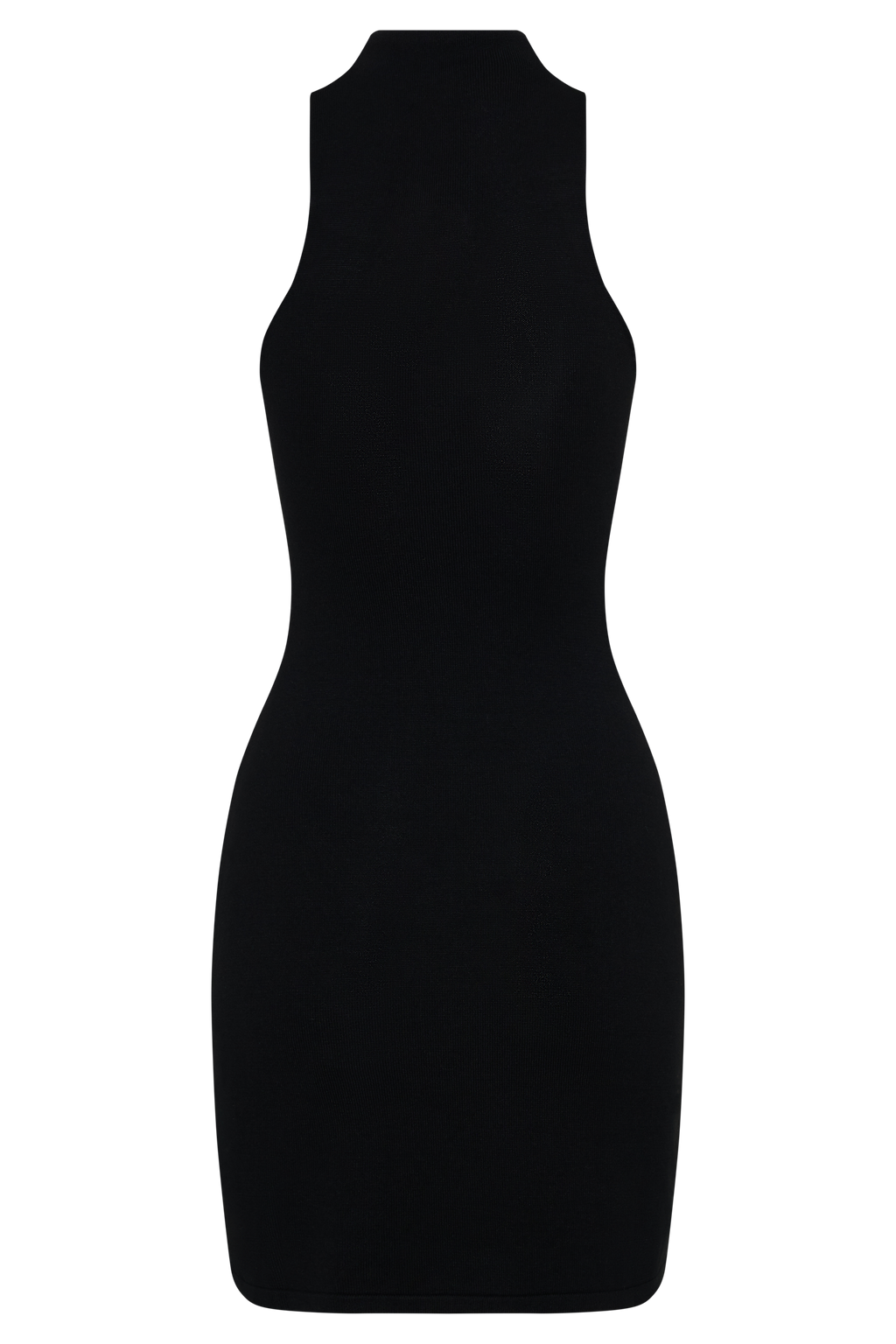 Halter Neck Knit Mini Dress - Black