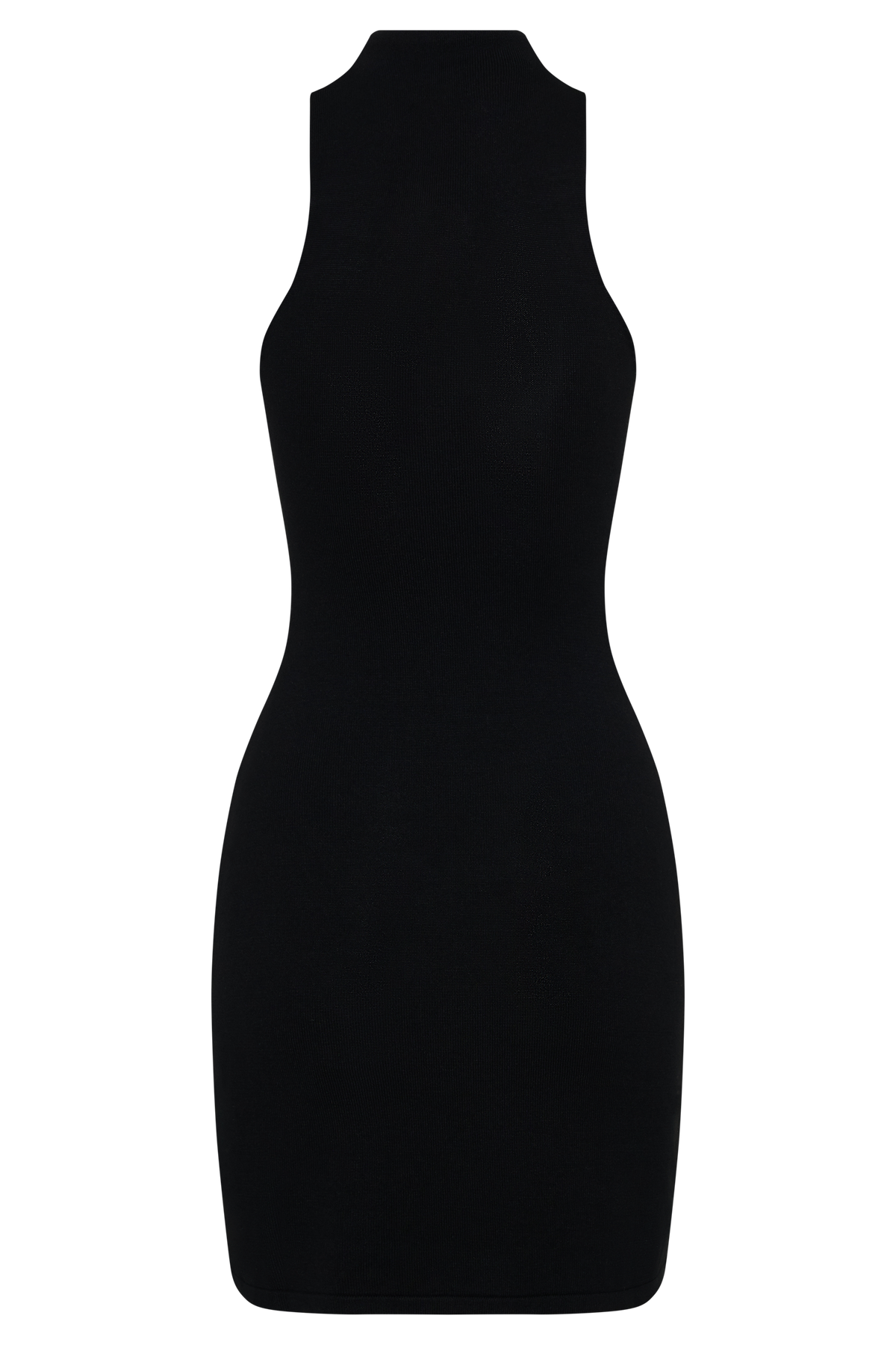 Halter Neck Knit Mini Dress - Black