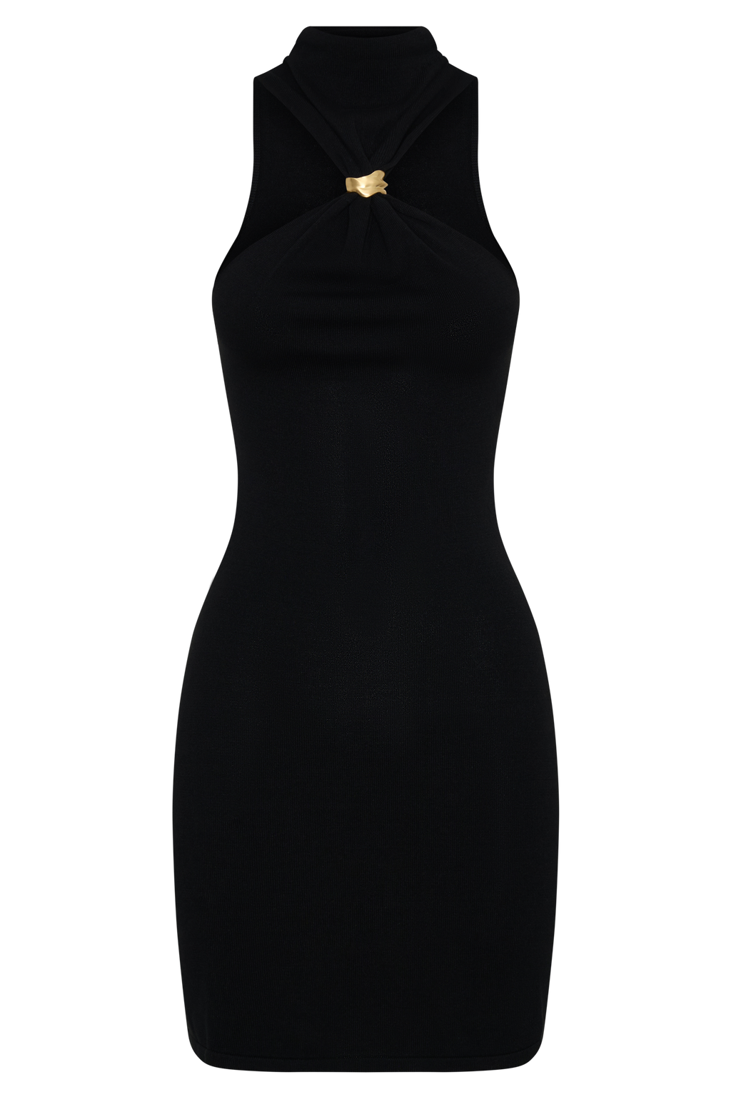 Halter Neck Knit Mini Dress - Black