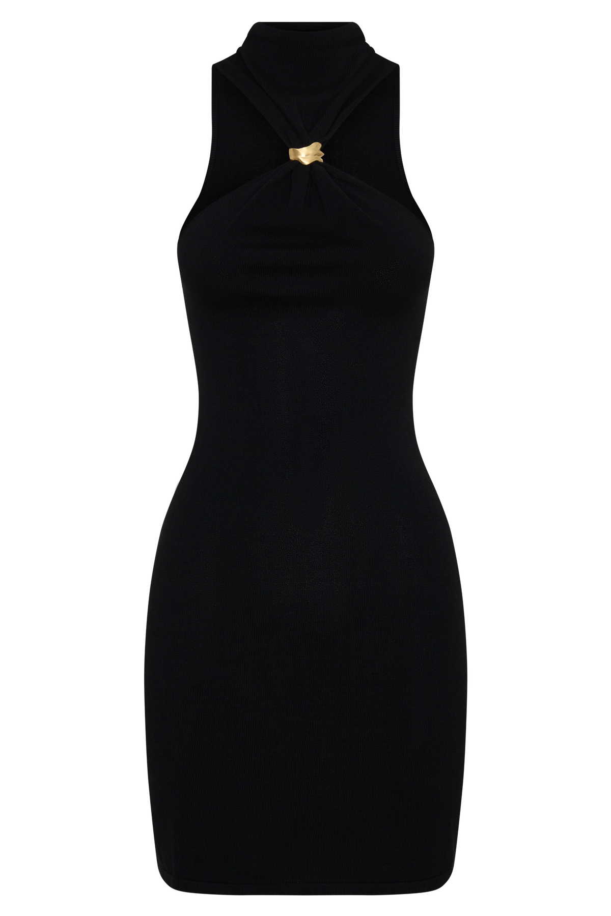 Halter Neck Knit Mini Dress - Black