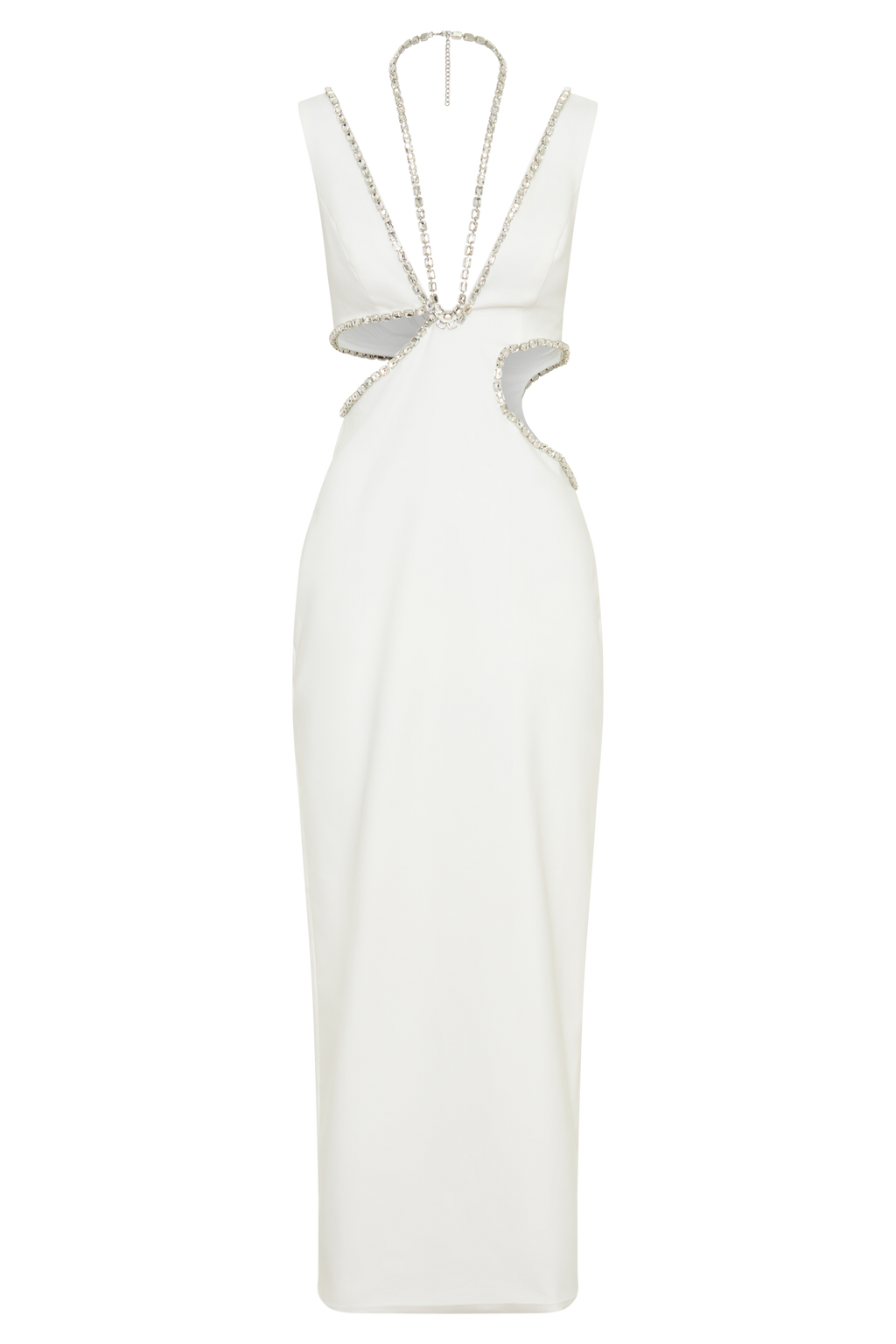 Diamante Trim Cut Out Midi Dress - White