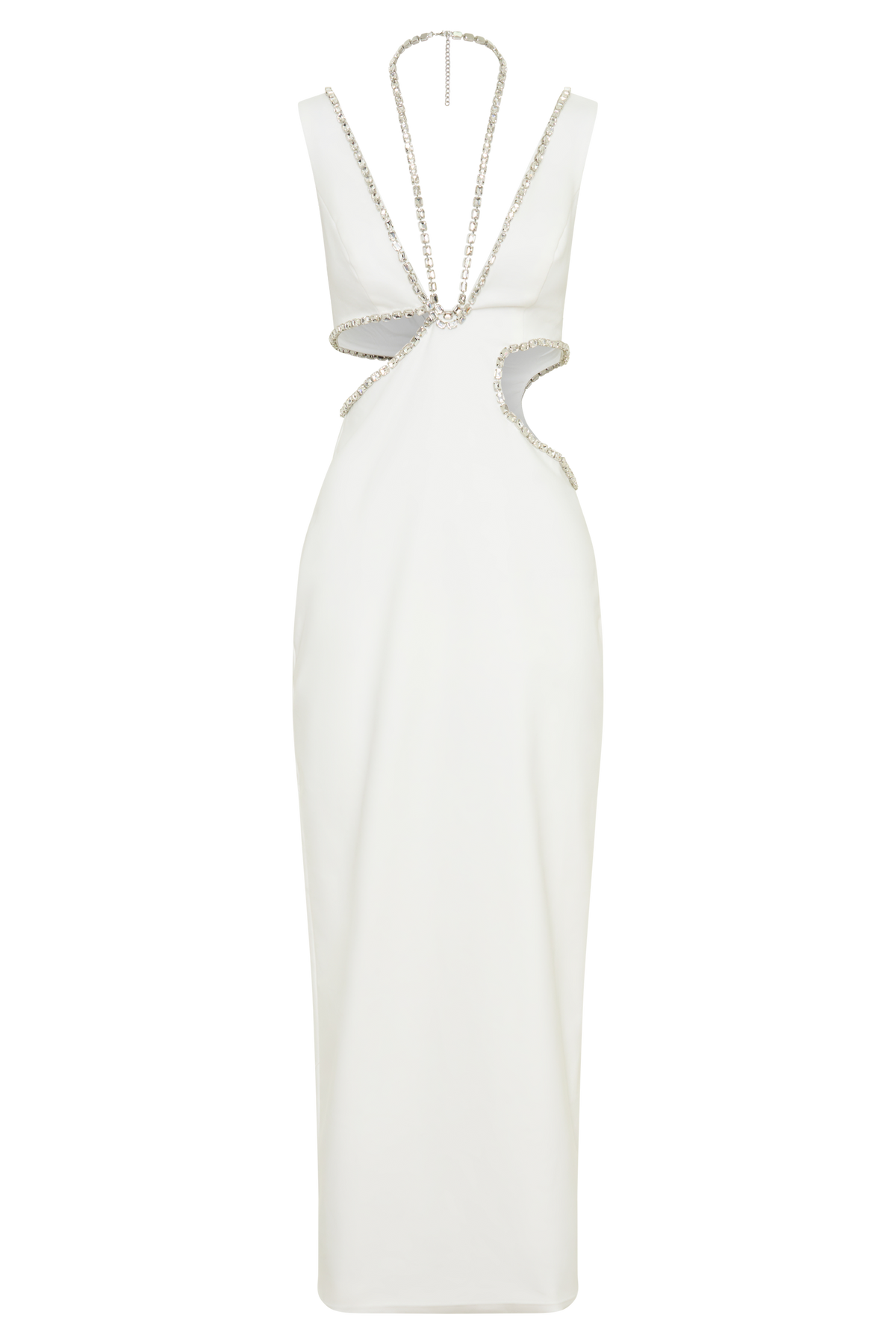 Diamante Trim Cut Out Midi Dress - White