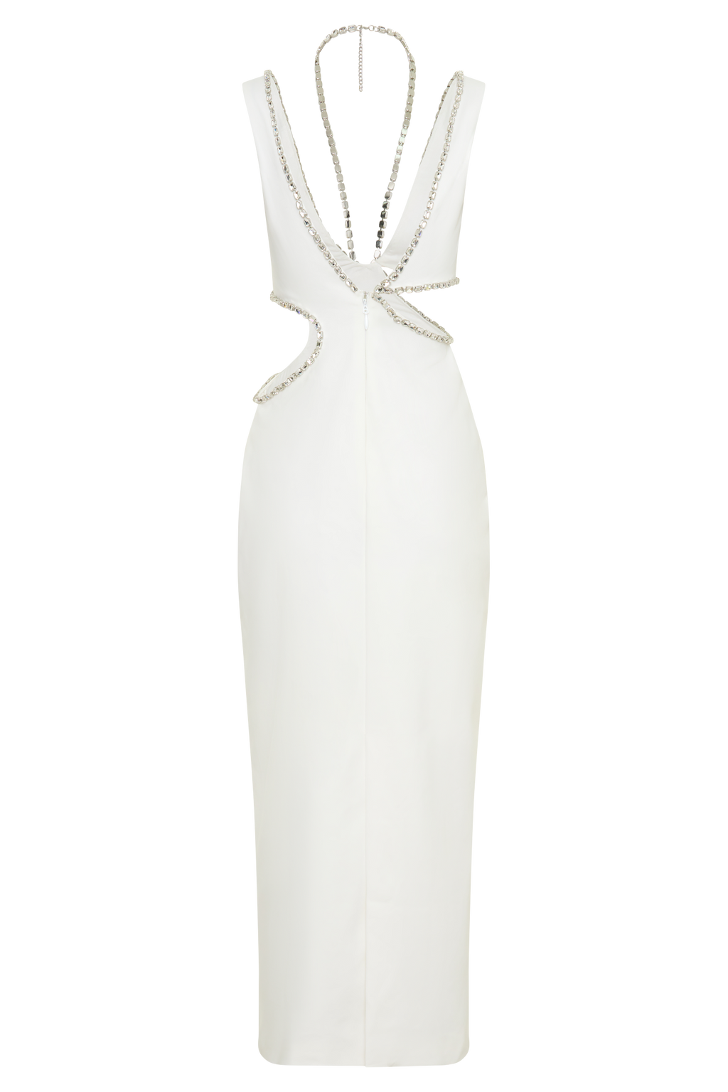 Diamante Trim Cut Out Midi Dress - White