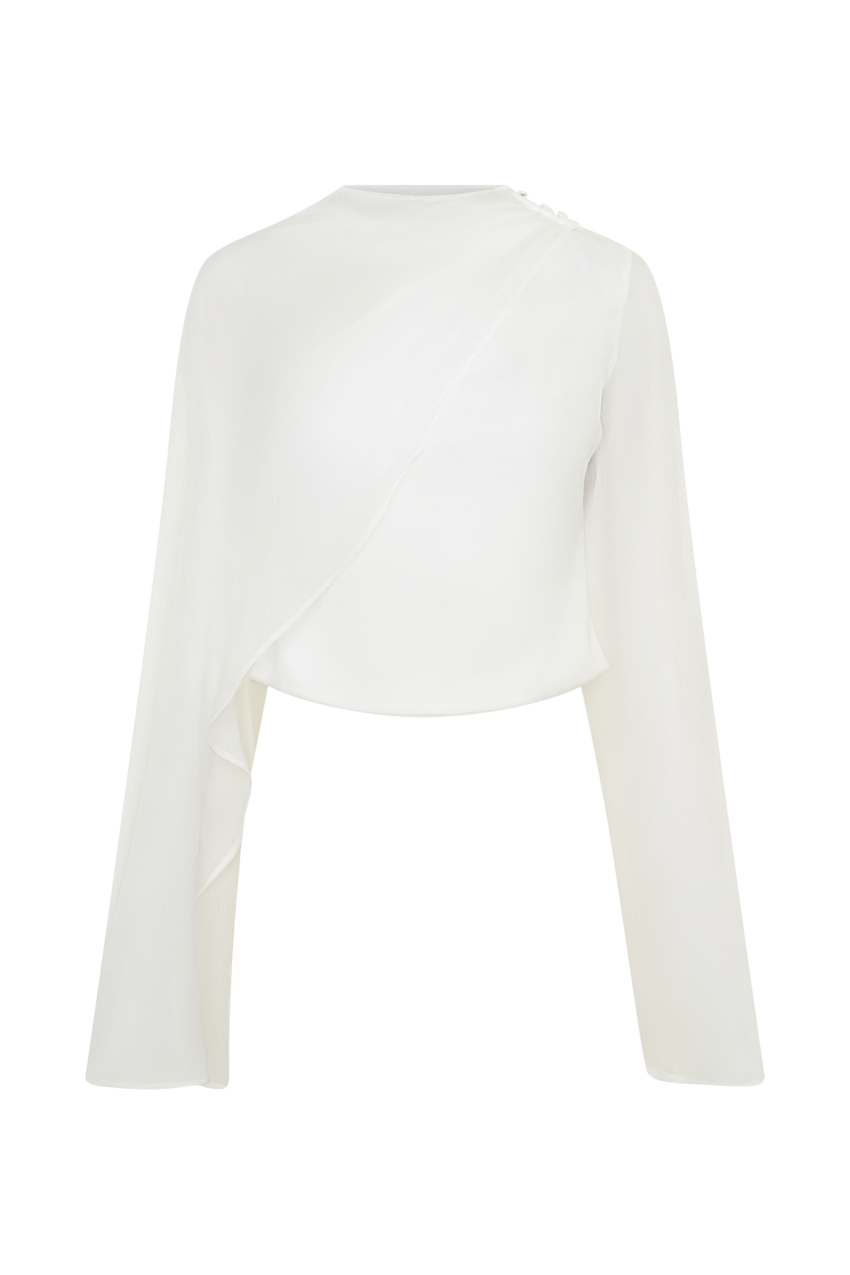 Sheer Asymmetrical Long Sleeve Cape - White