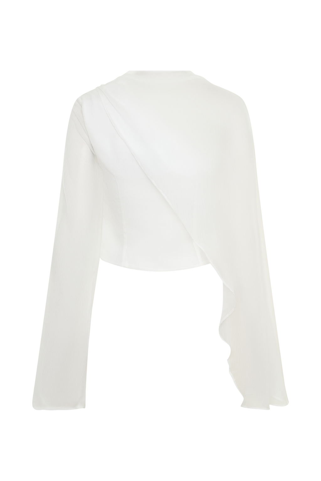 Sheer Asymmetrical Long Sleeve Cape - White