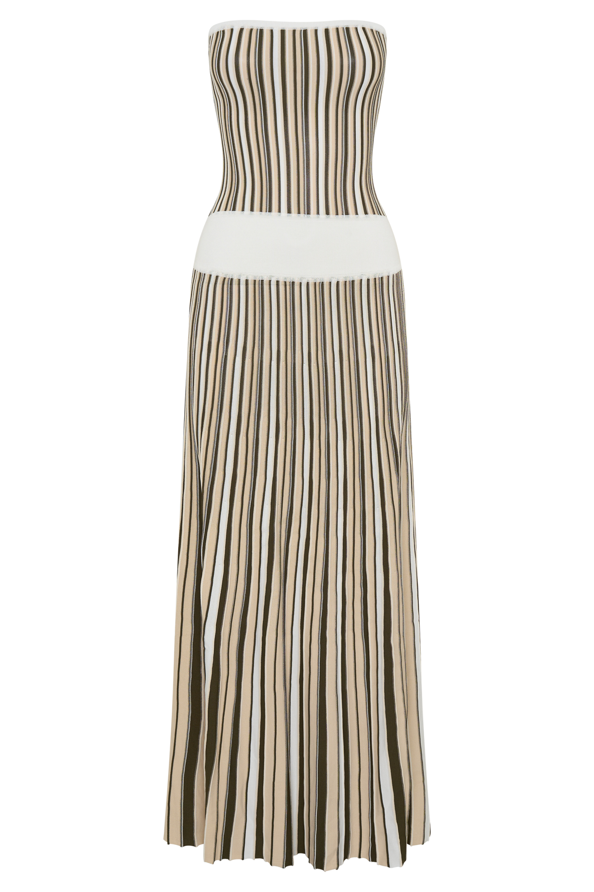 Stripe Maxi Knit Dress - Khaki/Ivory