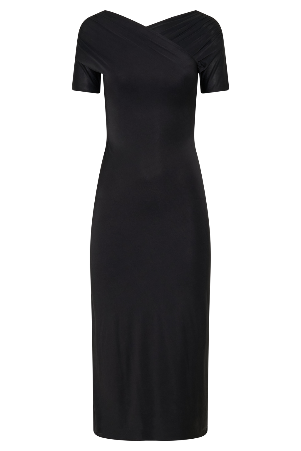 Cross-Over Neck Slinky Maxi Dress - Black