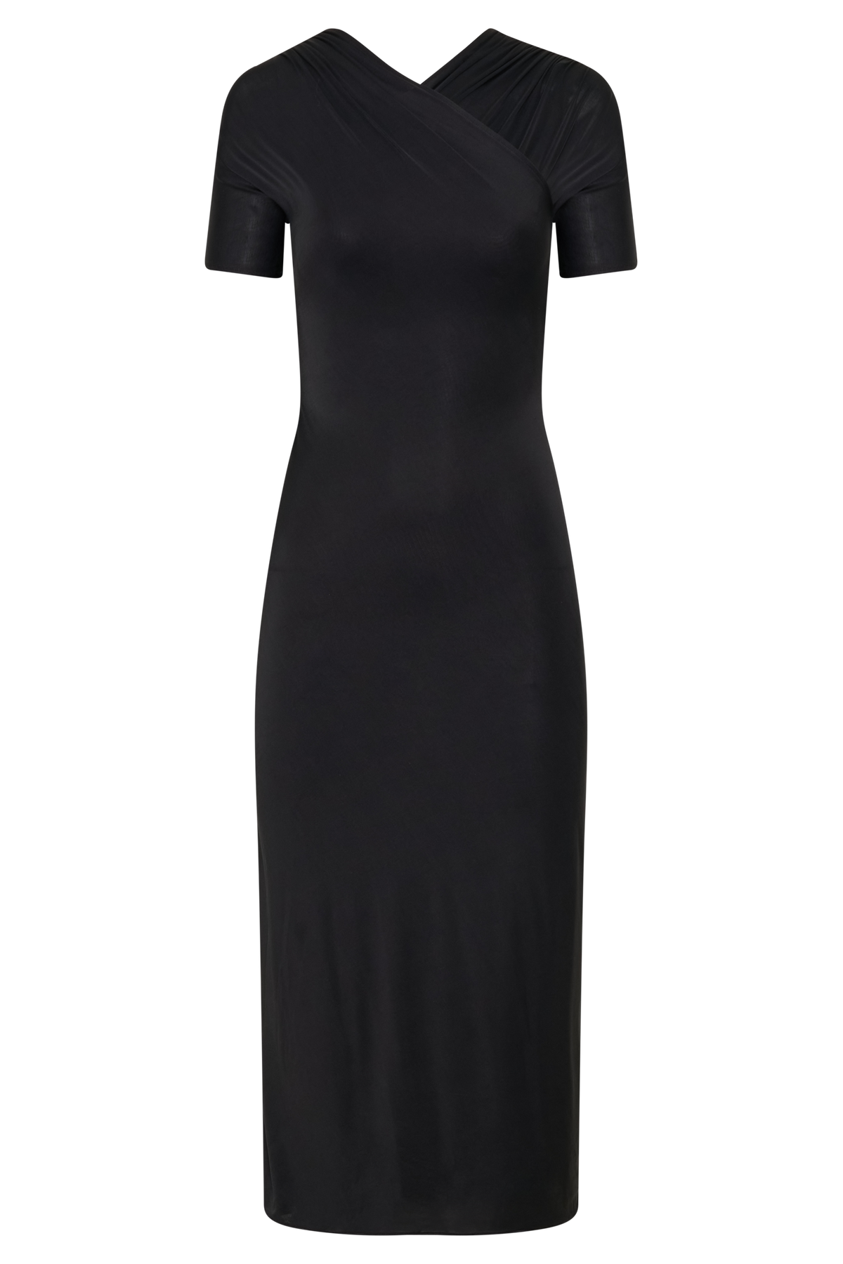 Cross-Over Neck Slinky Maxi Dress - Black