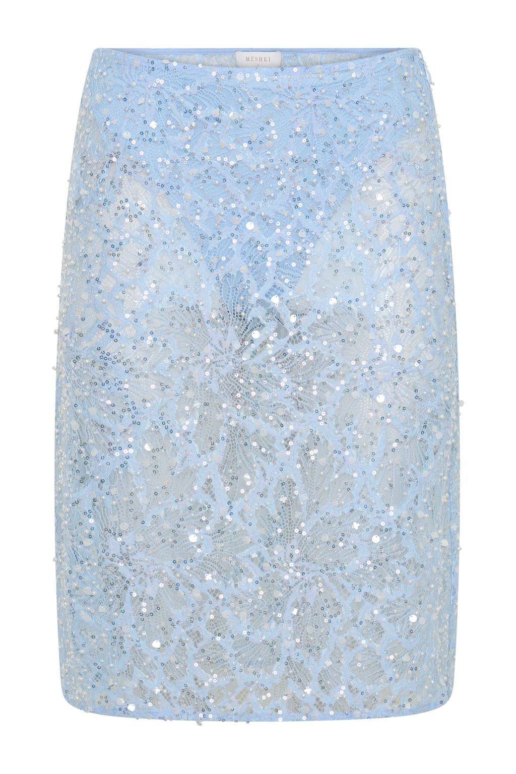 Pearl Beaded Midi Skirt - Powder Blue