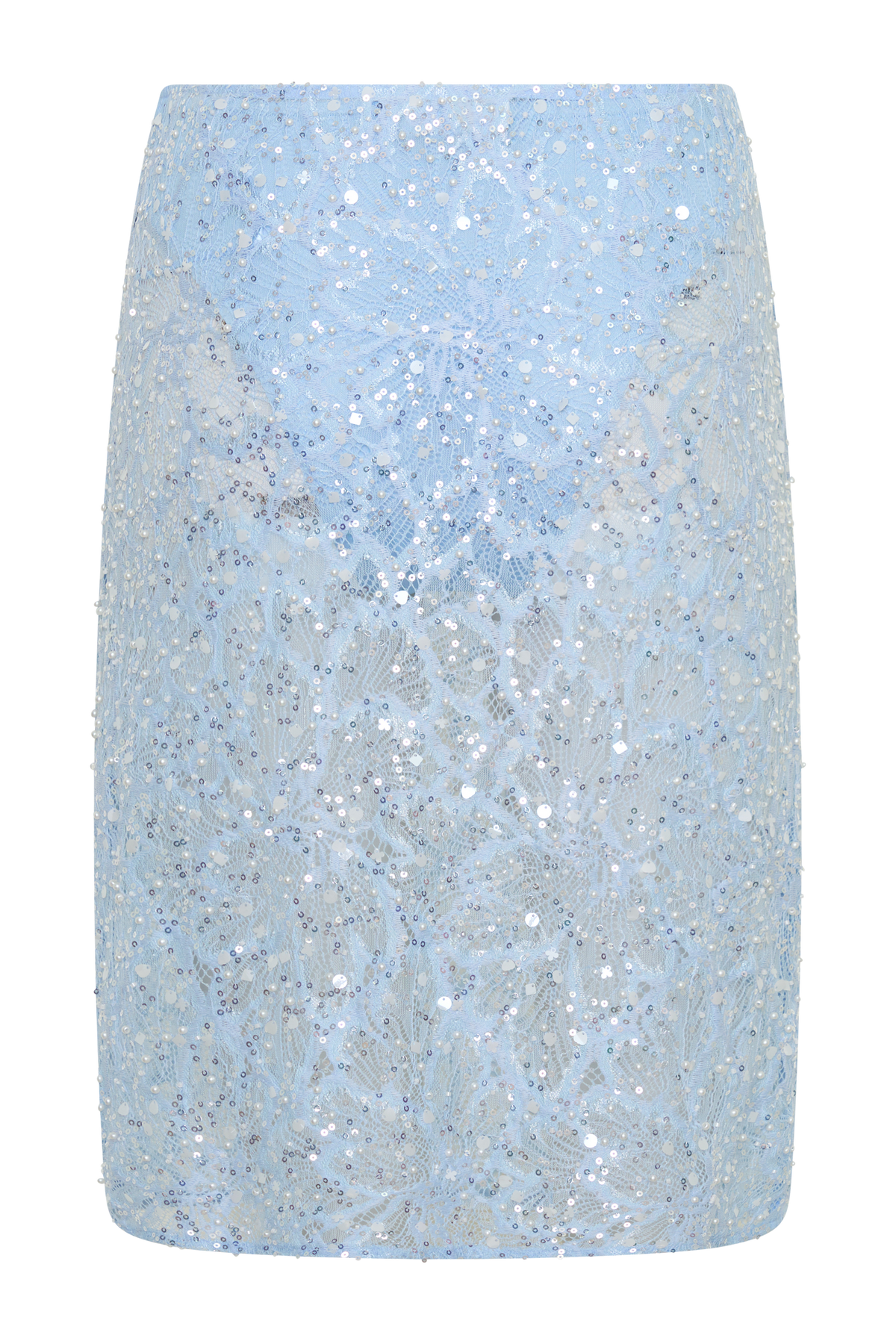 Pearl Beaded Midi Skirt - Powder Blue