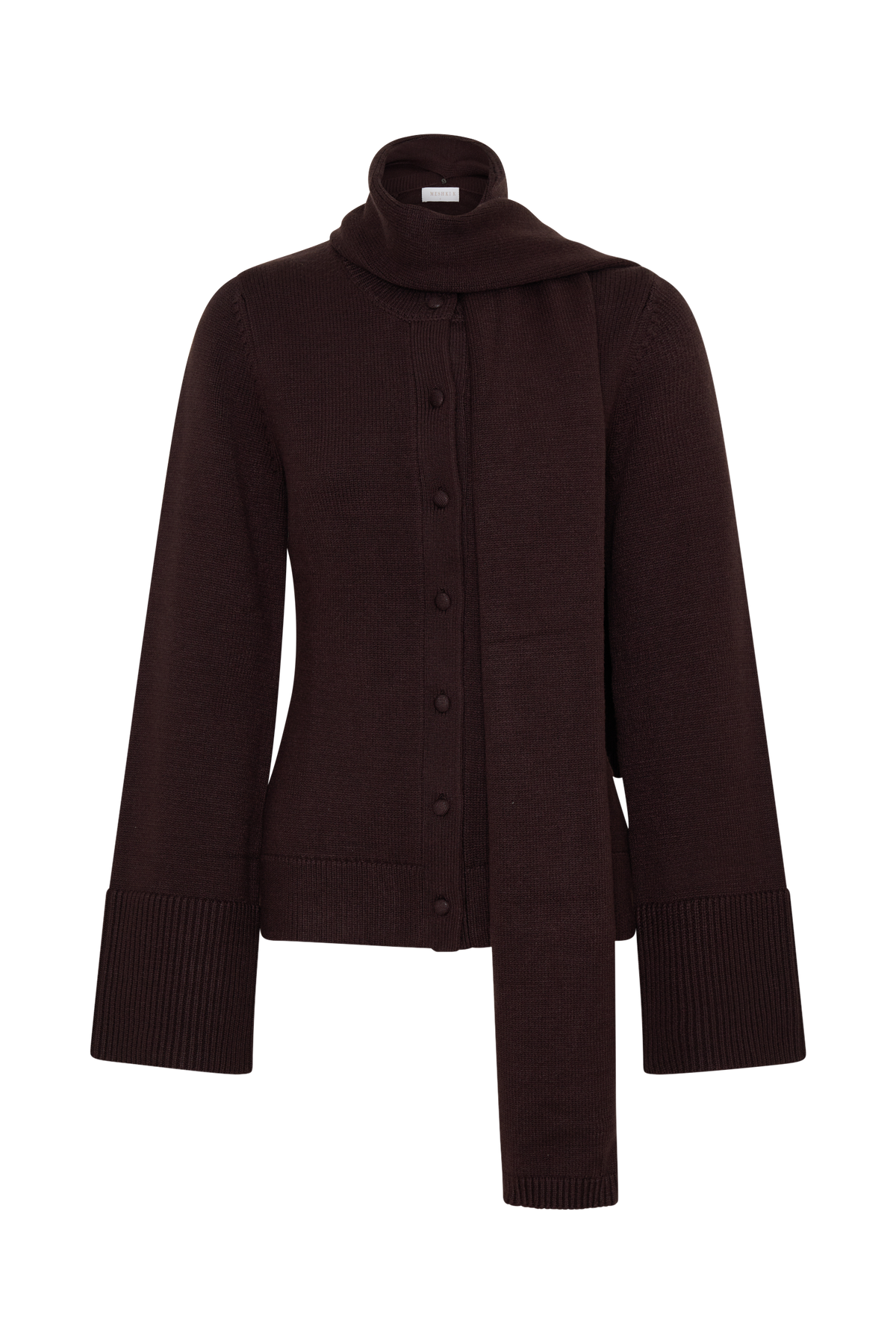 Knit Cardigan With Scarf - Chocolate