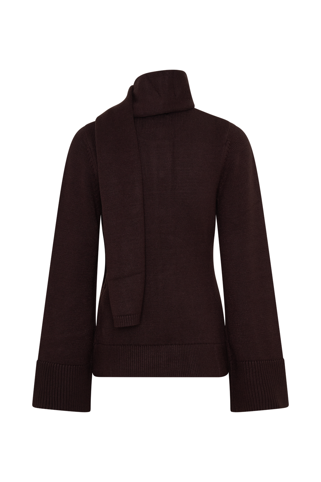 Knit Cardigan With Scarf - Chocolate