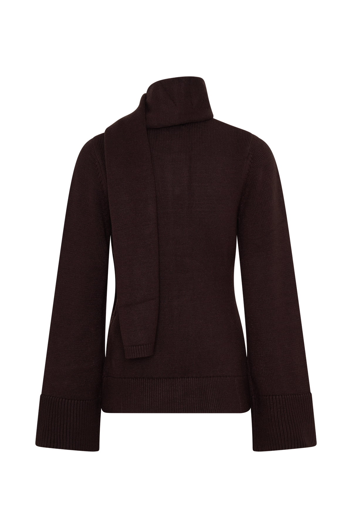 Knit Cardigan With Scarf - Chocolate
