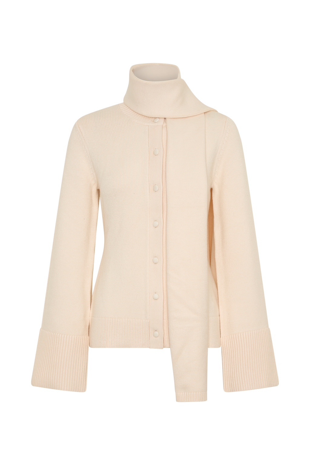 Knit Cardigan With Scarf - Ivory
