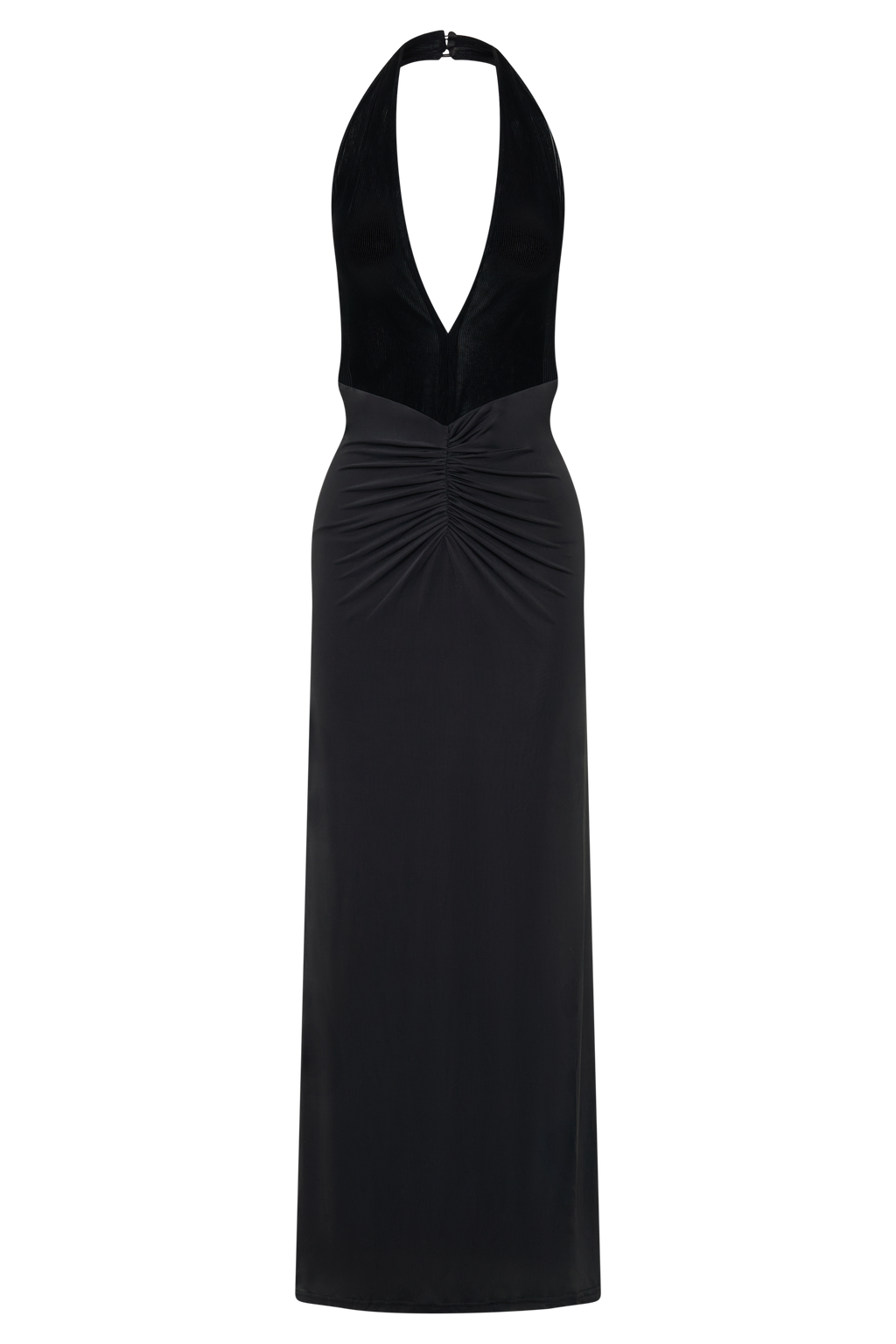 Mesh Velvet Plunge Midi Dress - Black