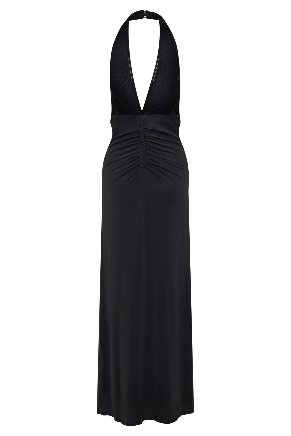 Mesh Velvet Plunge Midi Dress - Black