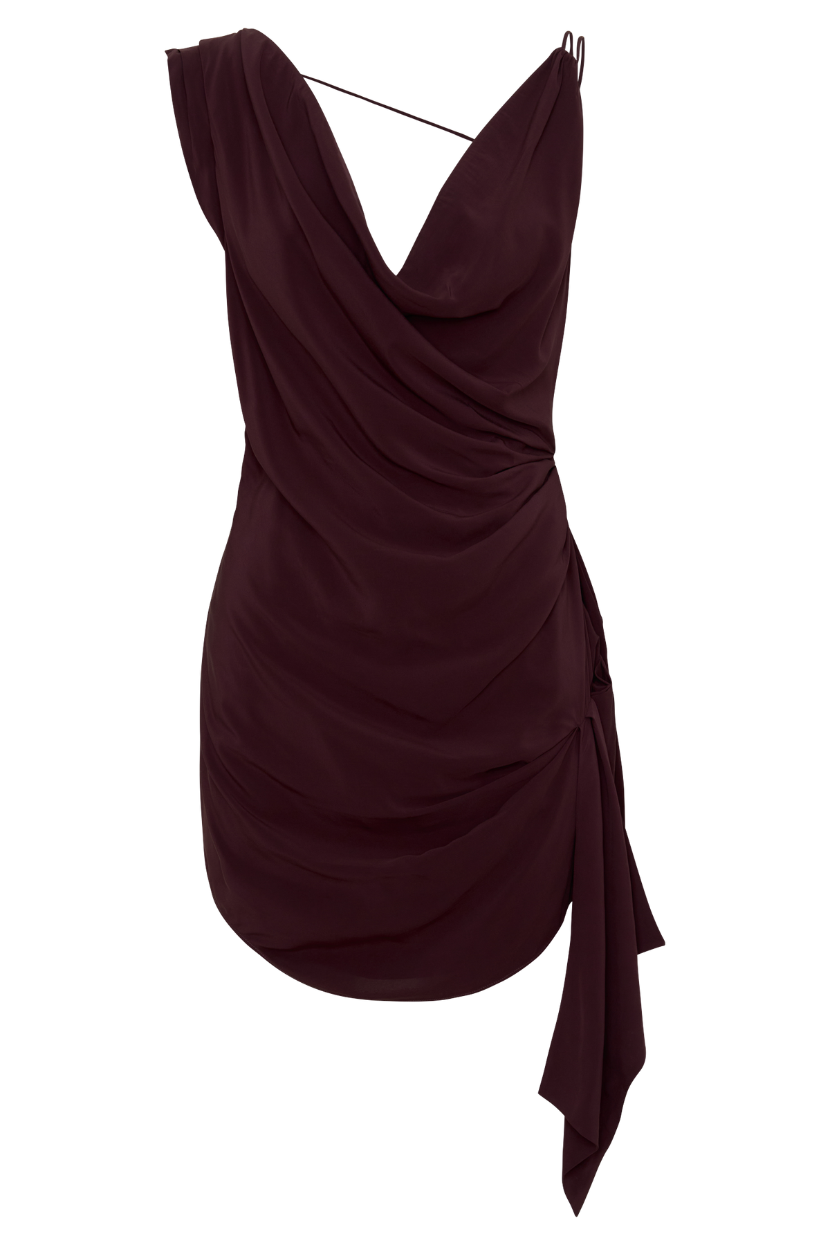 Cowl Drape Satin Mini Dress - Plum