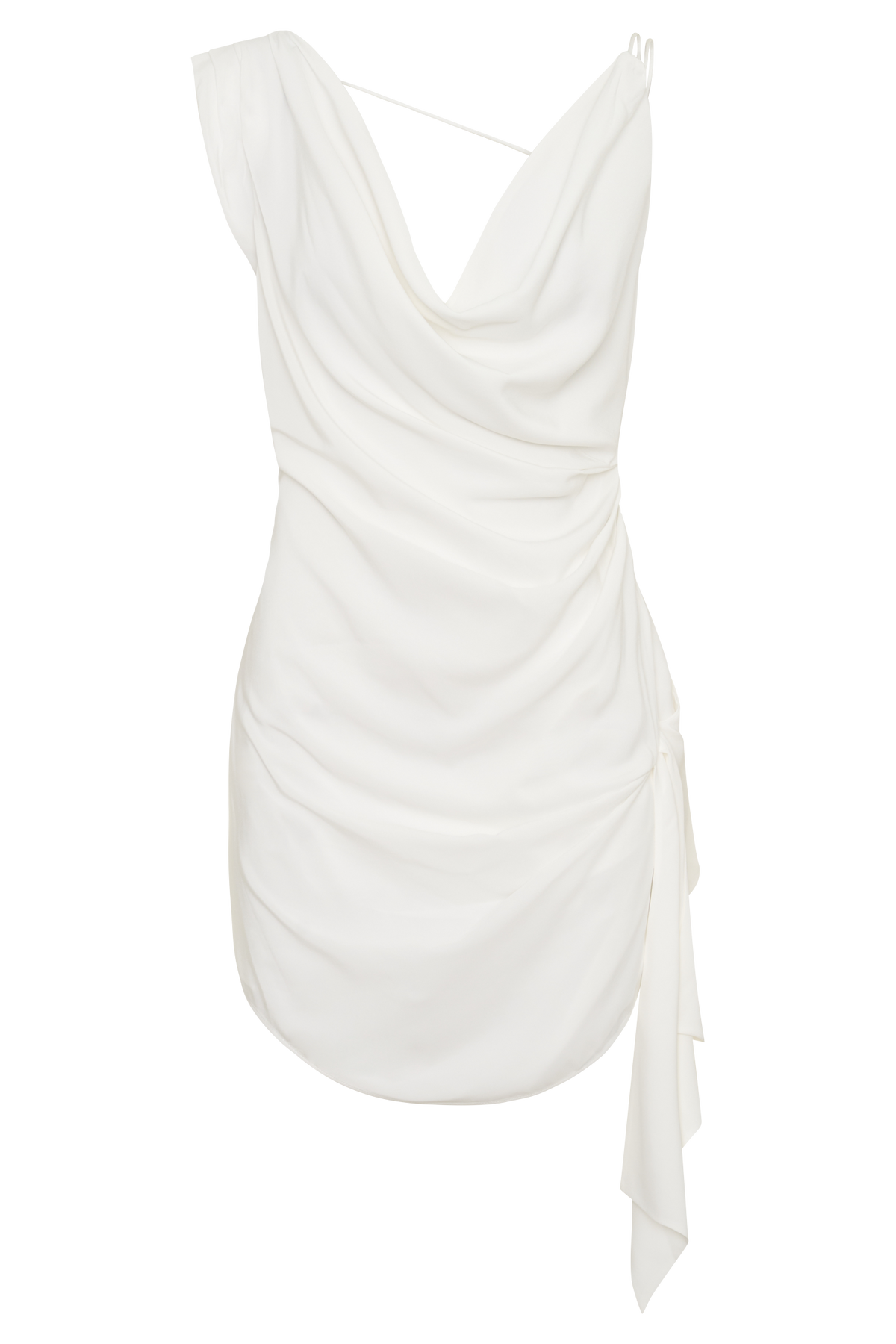 Cowl Drape Satin Mini Dress - White