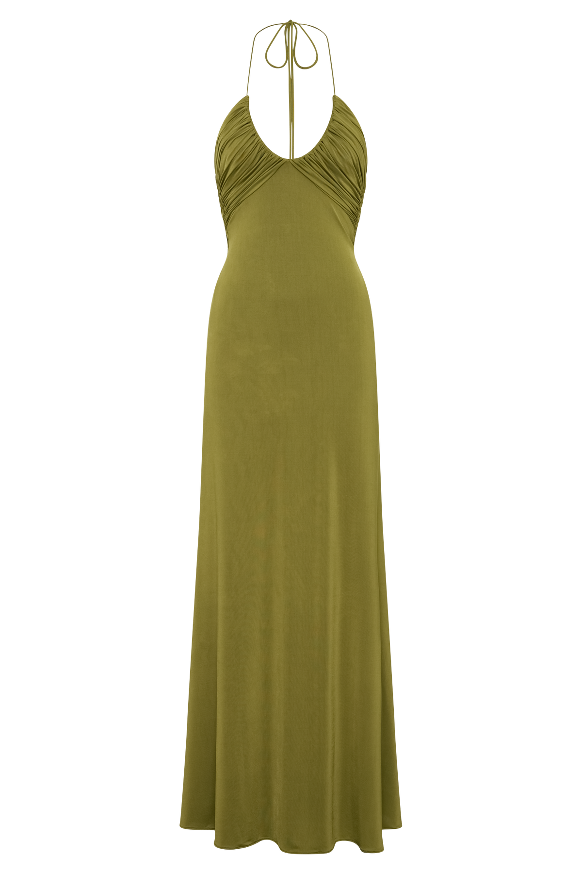Gathered Slinky Maxi Dress - Olive