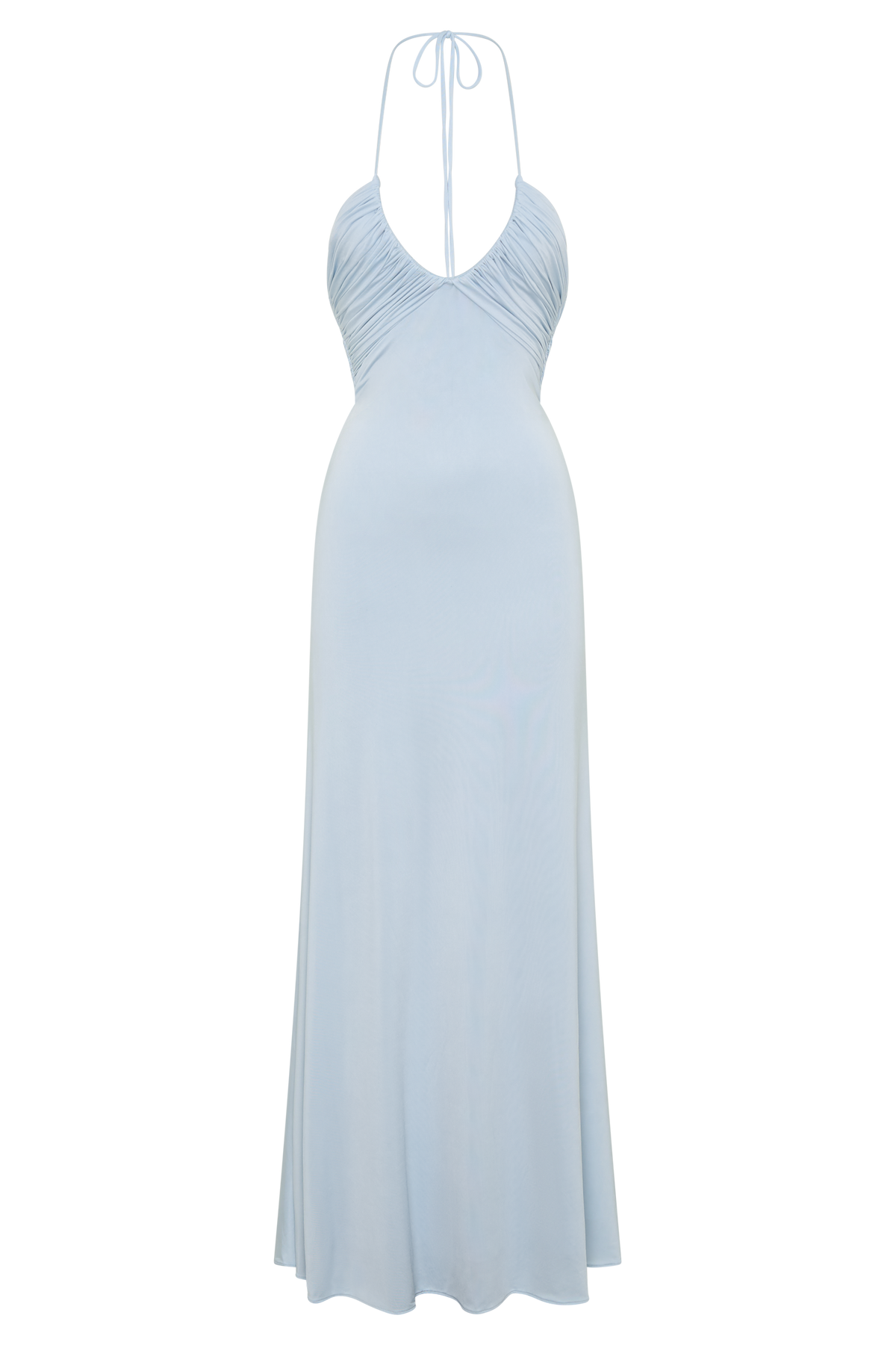 Gathered Slinky Maxi Dress - Pale Blue