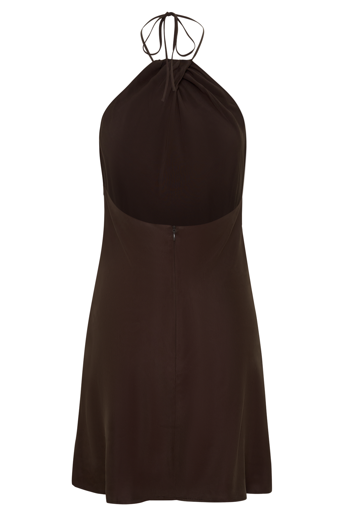 Cupro Halter Mini Dress - Dark Chocolate
