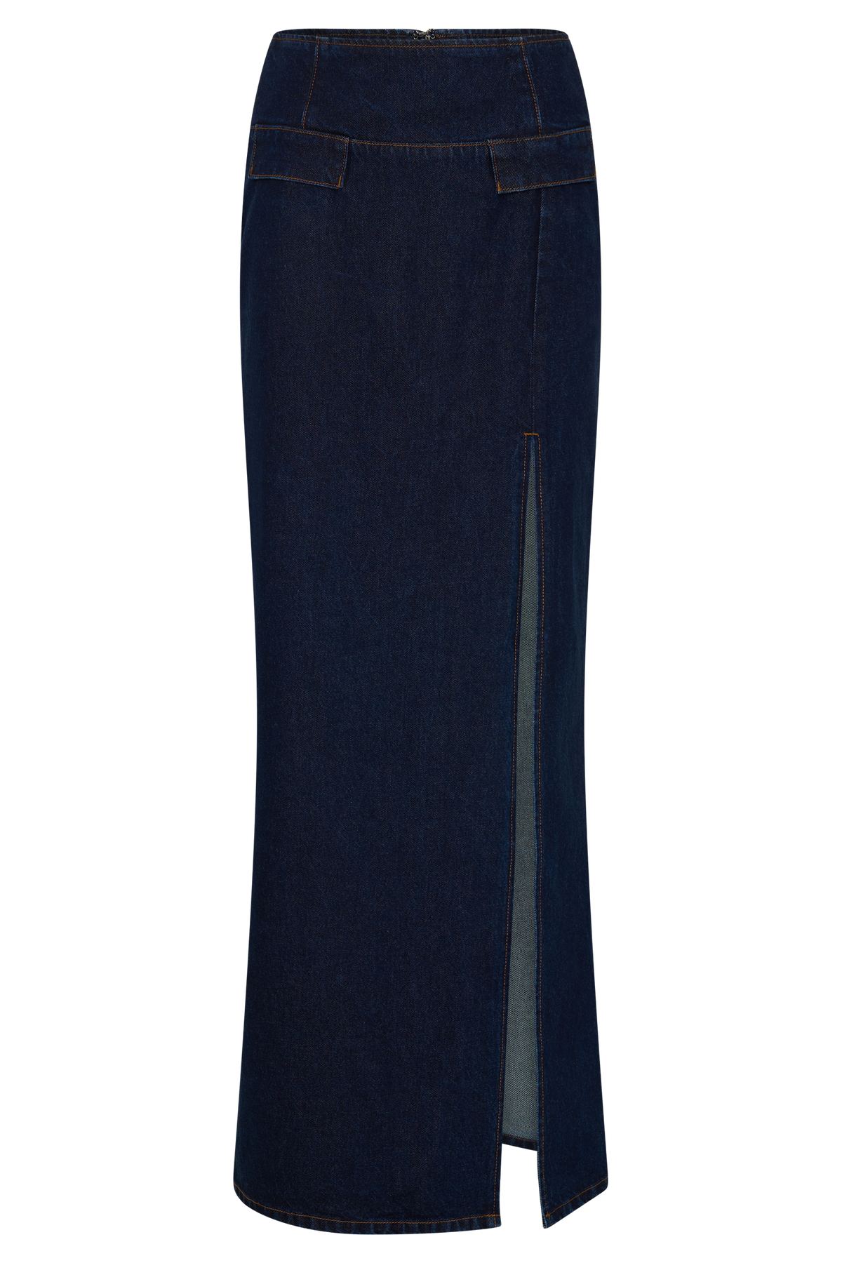 High Rise Denim Maxi Skirt - Indigo Blue