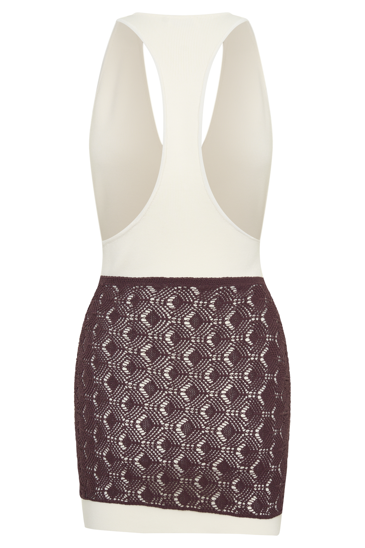 Mini Dress With Crochet Overlay - White/Chocolate
