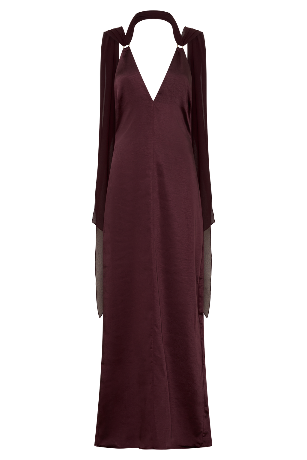 Draped Shoulders Satin Maxi Dress - Chocolate