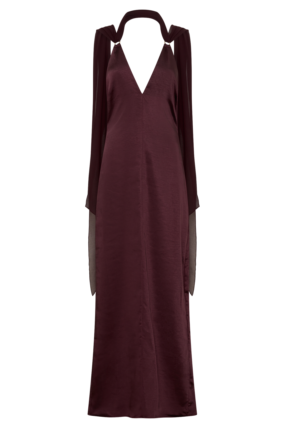 Draped Shoulders Satin Maxi Dress - Chocolate