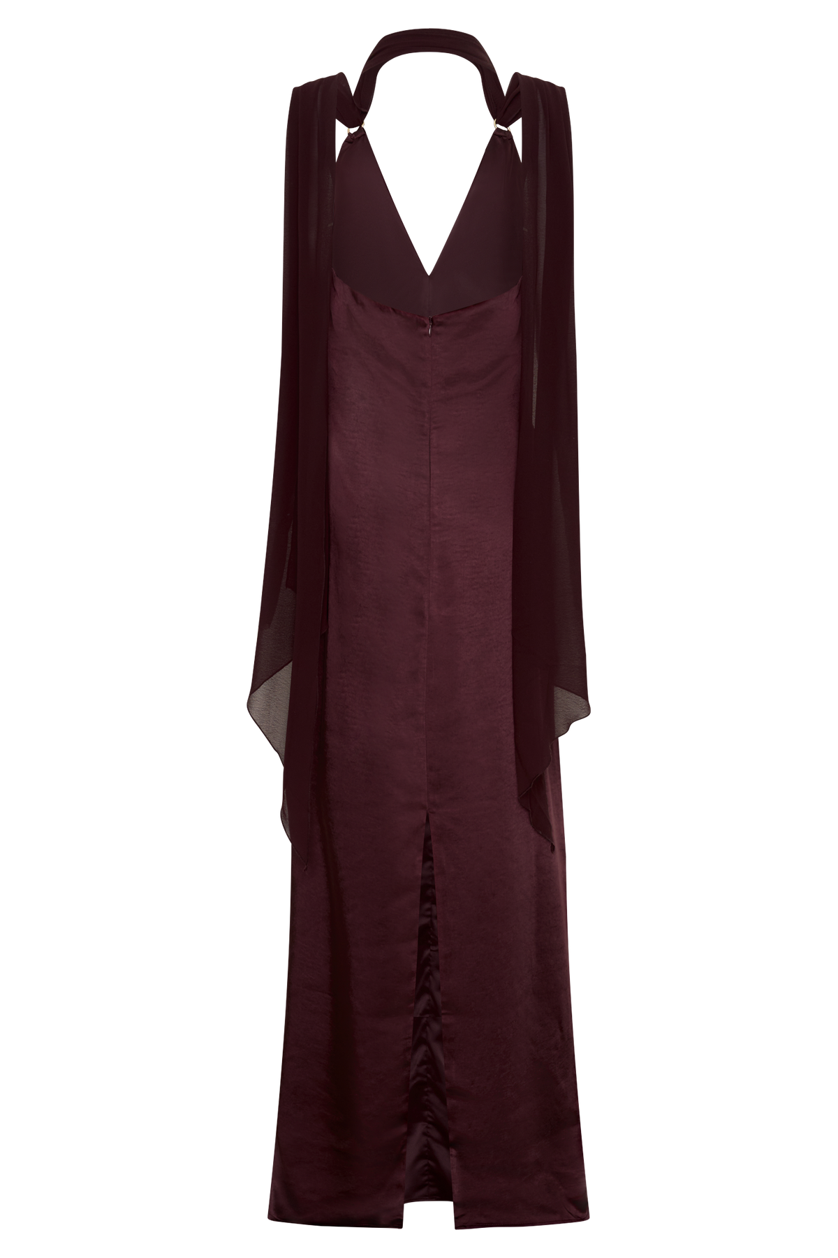 Draped Shoulders Satin Maxi Dress - Chocolate
