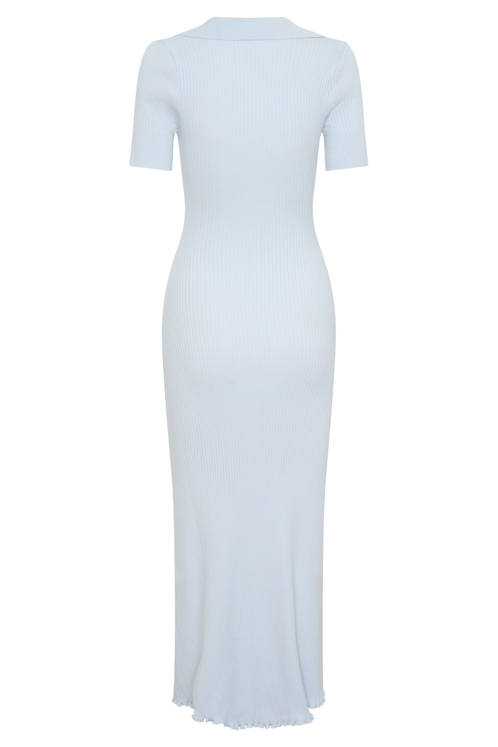 Short Sleeve Collared Knit Midi Dress - Light Blue