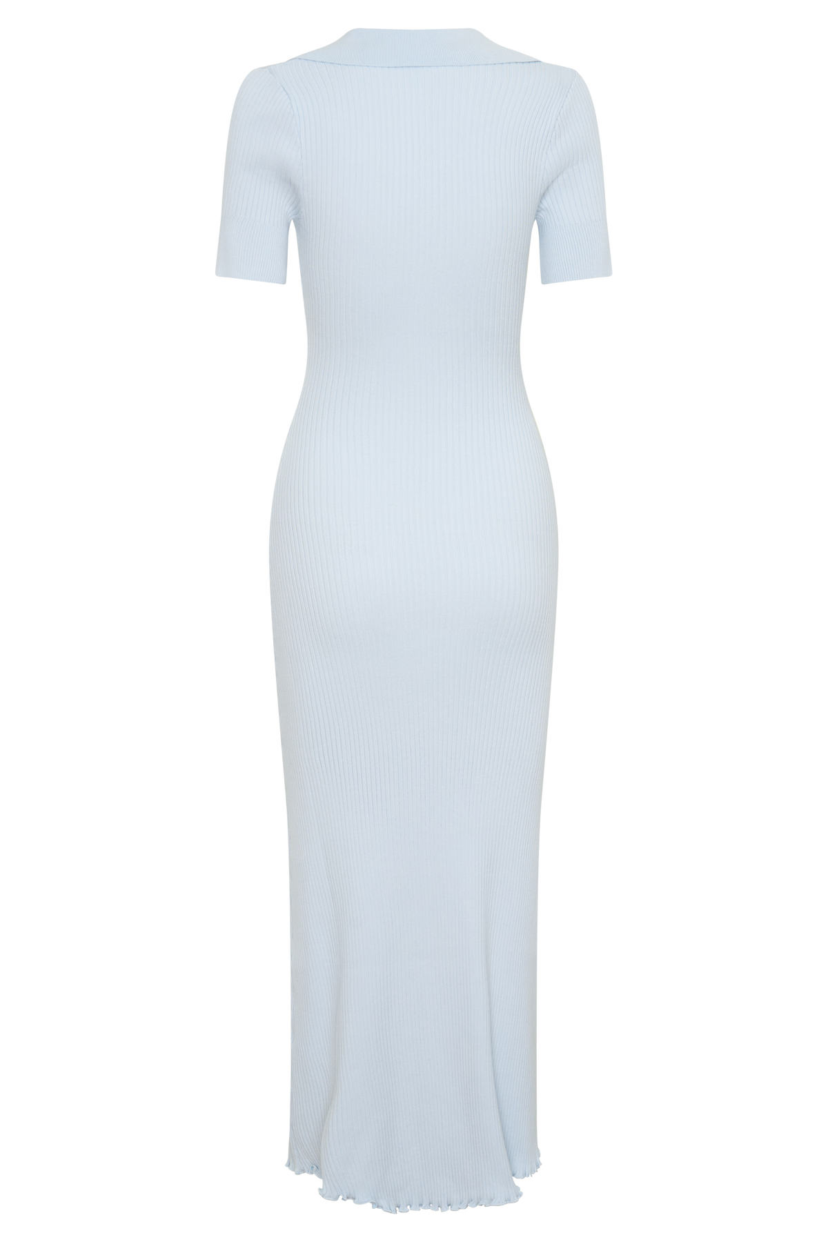 Short Sleeve Collared Knit Midi Dress - Light Blue