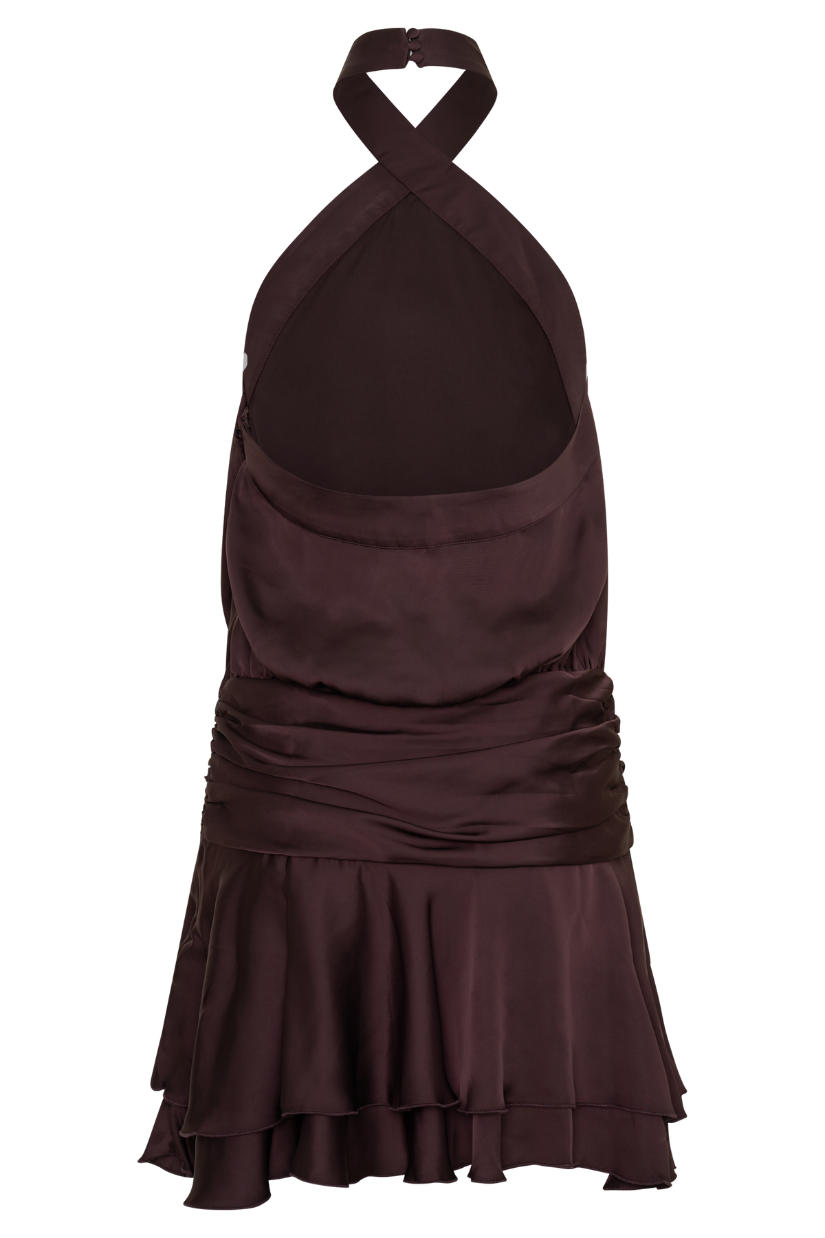 Satin Halter Mini Dress - Chocolate