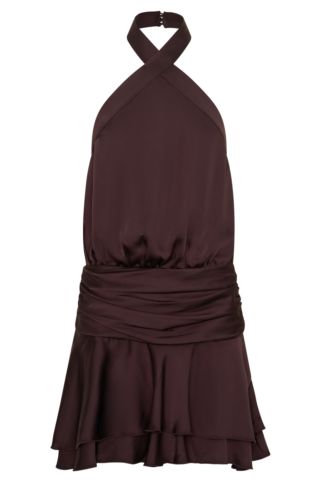 Satin Halter Mini Dress - Chocolate
