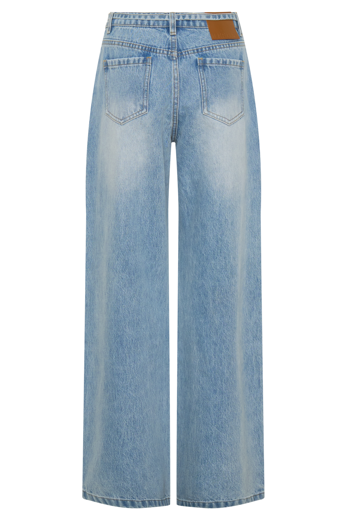 Mid Rise Straight Leg Tie Jeans - Washed Light Blue