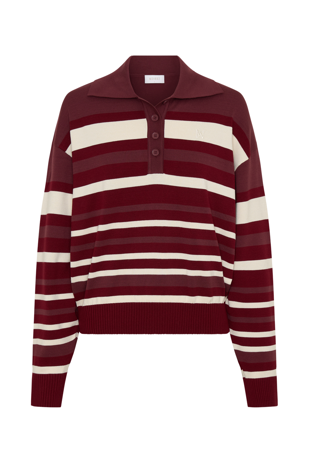Stripe Long Sleeve Knit Jumper - Burgundy/Cream