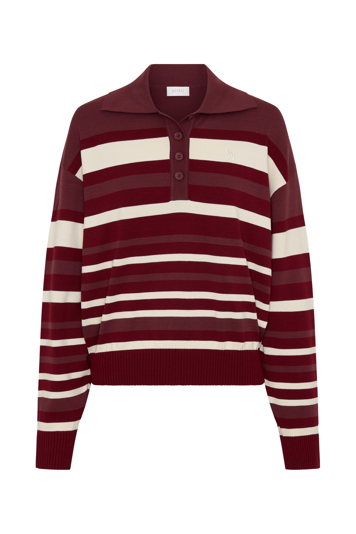 Stripe Long Sleeve Knit Jumper - Burgundy/Cream