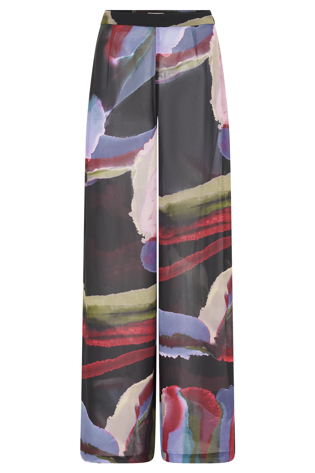 Chiffon Straight Leg Pants - Multi Fluid Reverie Print