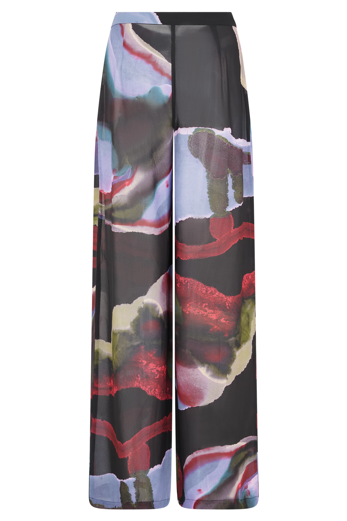Chiffon Straight Leg Pants - Multi Fluid Reverie Print