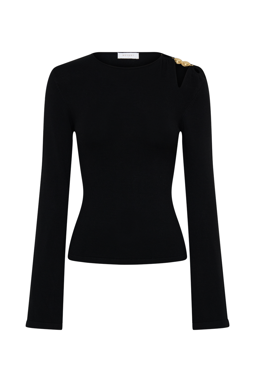 Knit Long Sleeve Longline Top - Black