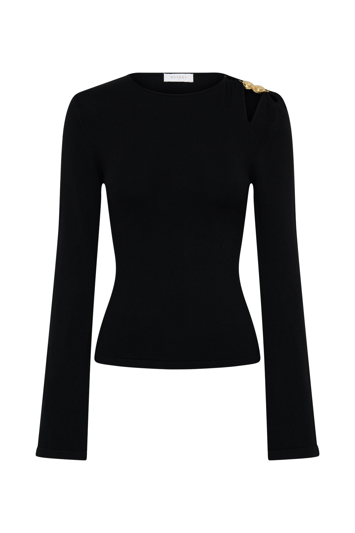 Knit Long Sleeve Longline Top - Black