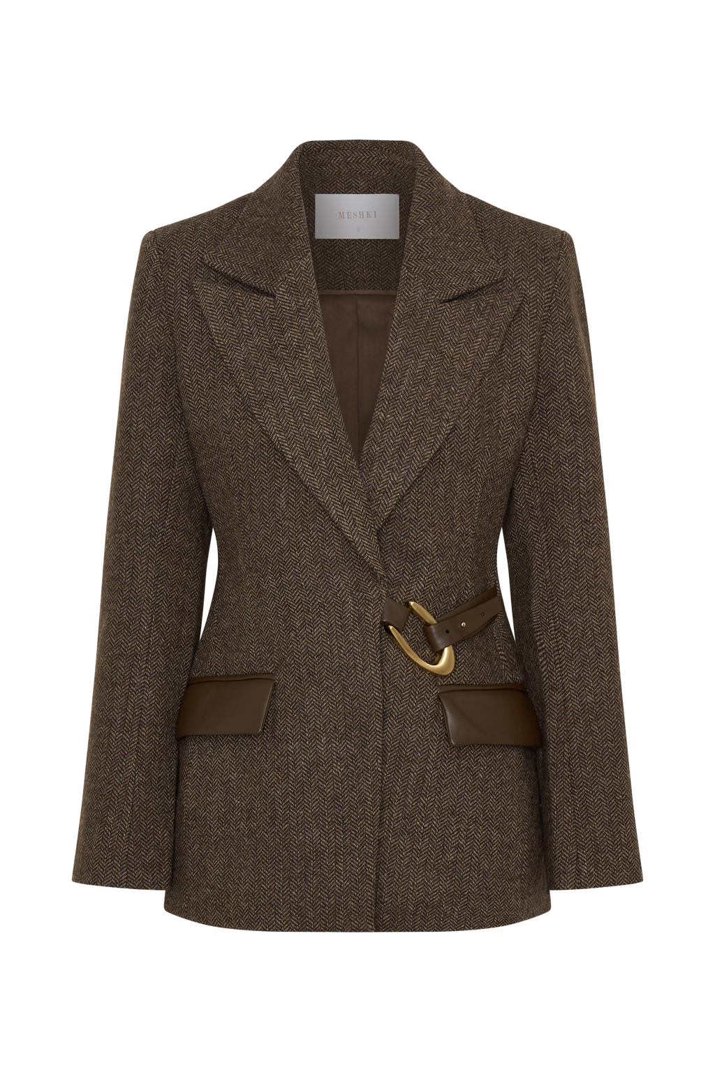 Structured Blazer With Hardware - Herringbone
