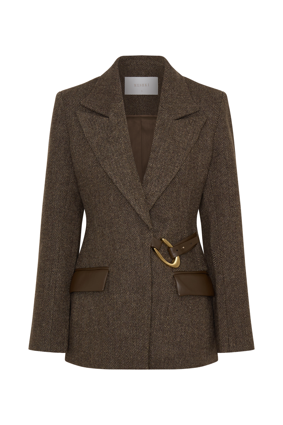 Structured Blazer With Hardware - Herringbone