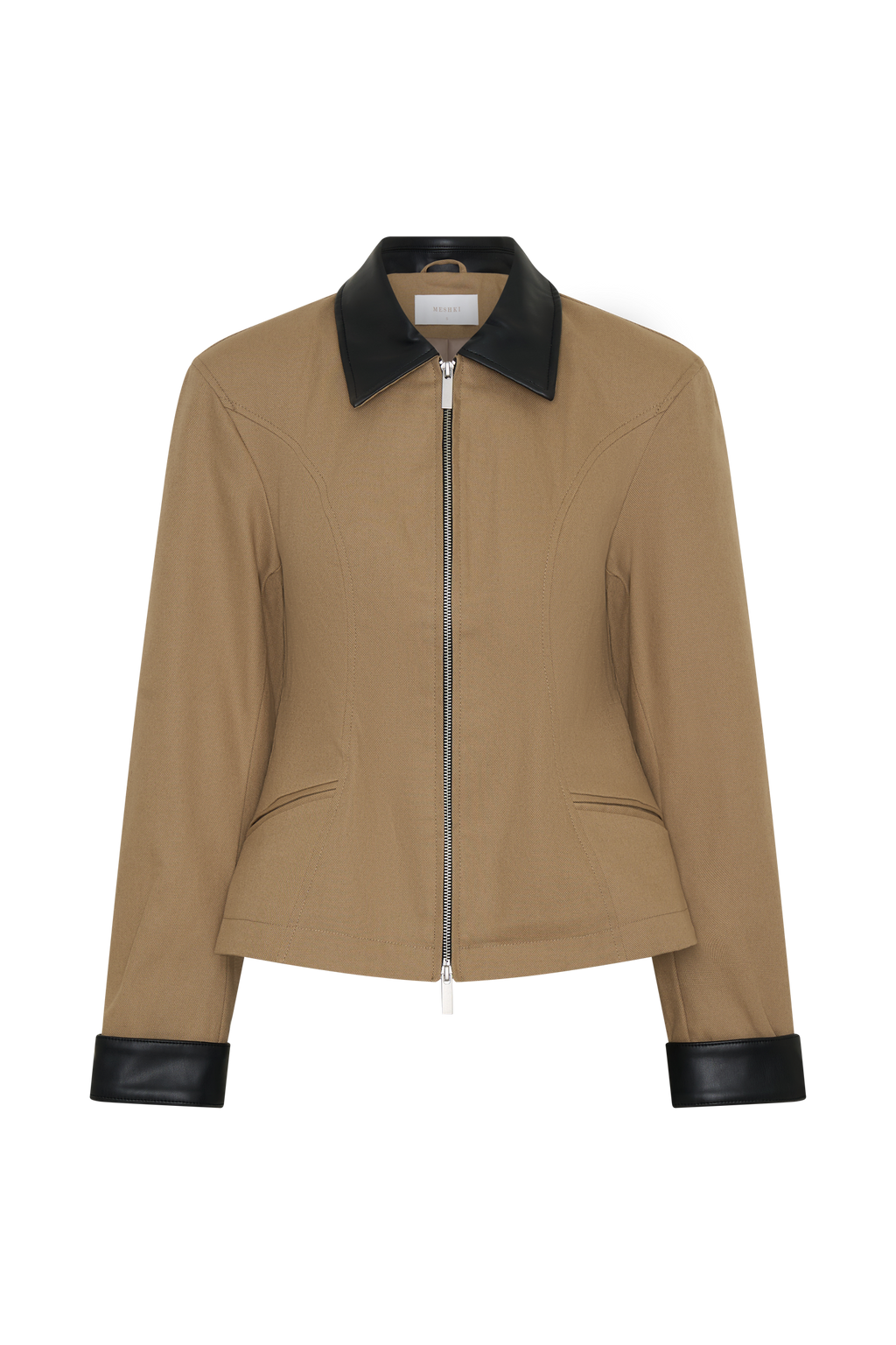Zip Up Collared Jacket - Natural