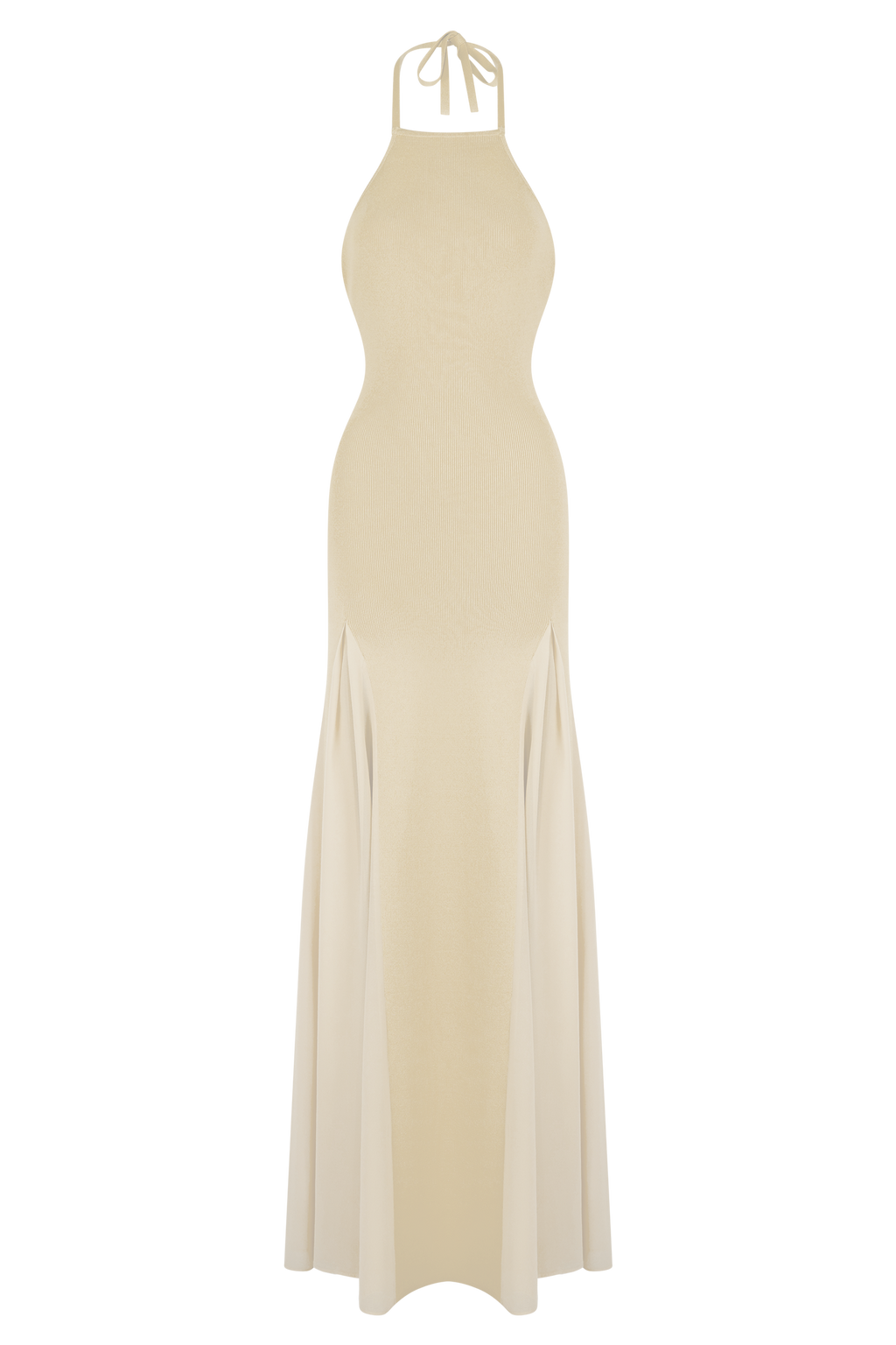 Knit And Mesh Halter Maxi Dress - Cream
