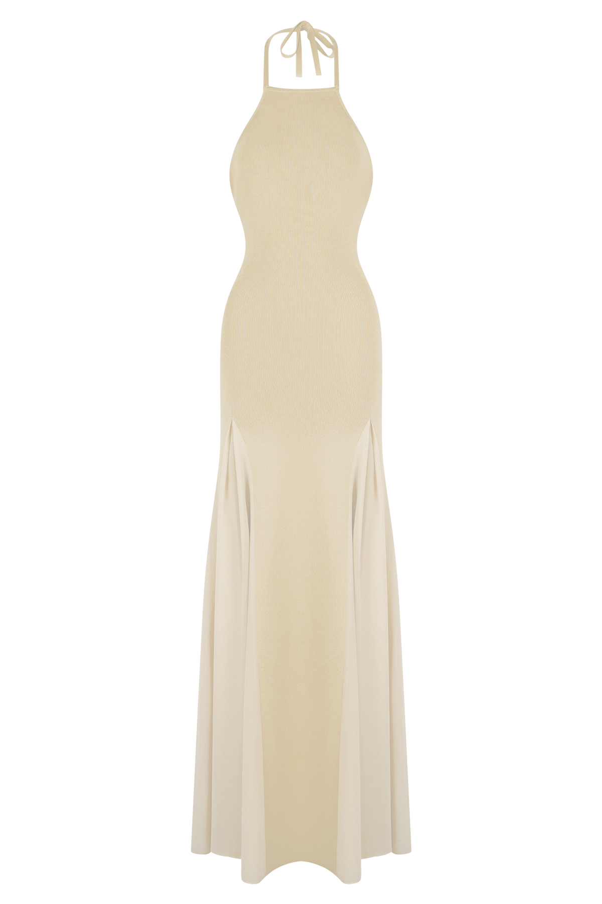 Knit And Mesh Halter Maxi Dress - Cream