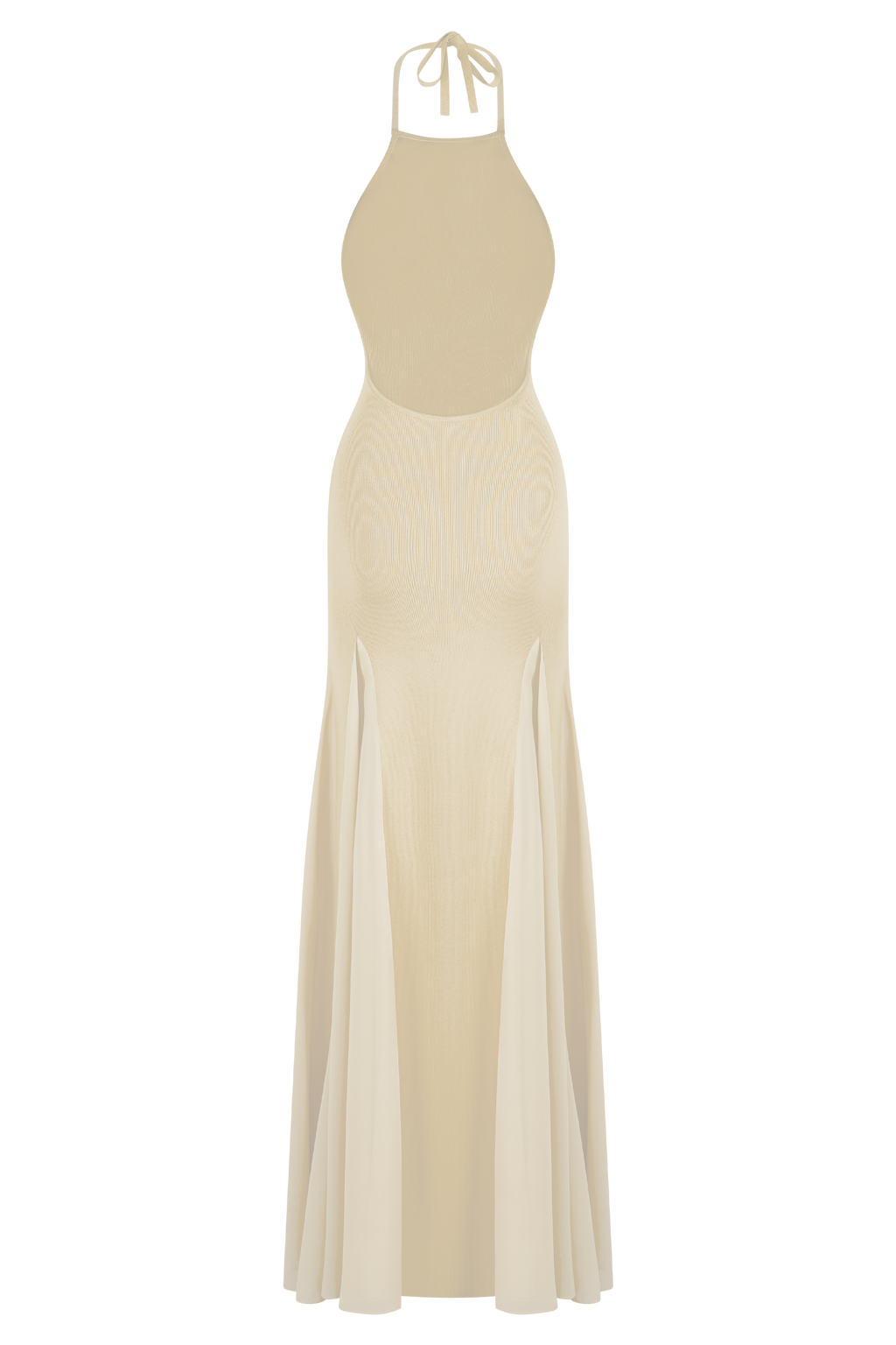 Knit And Mesh Halter Maxi Dress - Cream