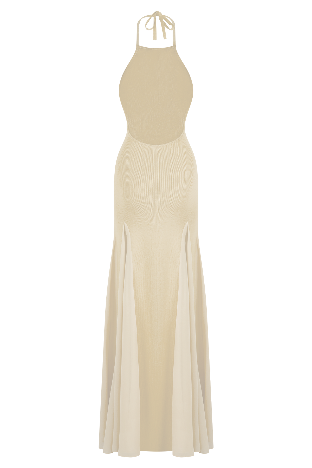 Knit And Mesh Halter Maxi Dress - Cream