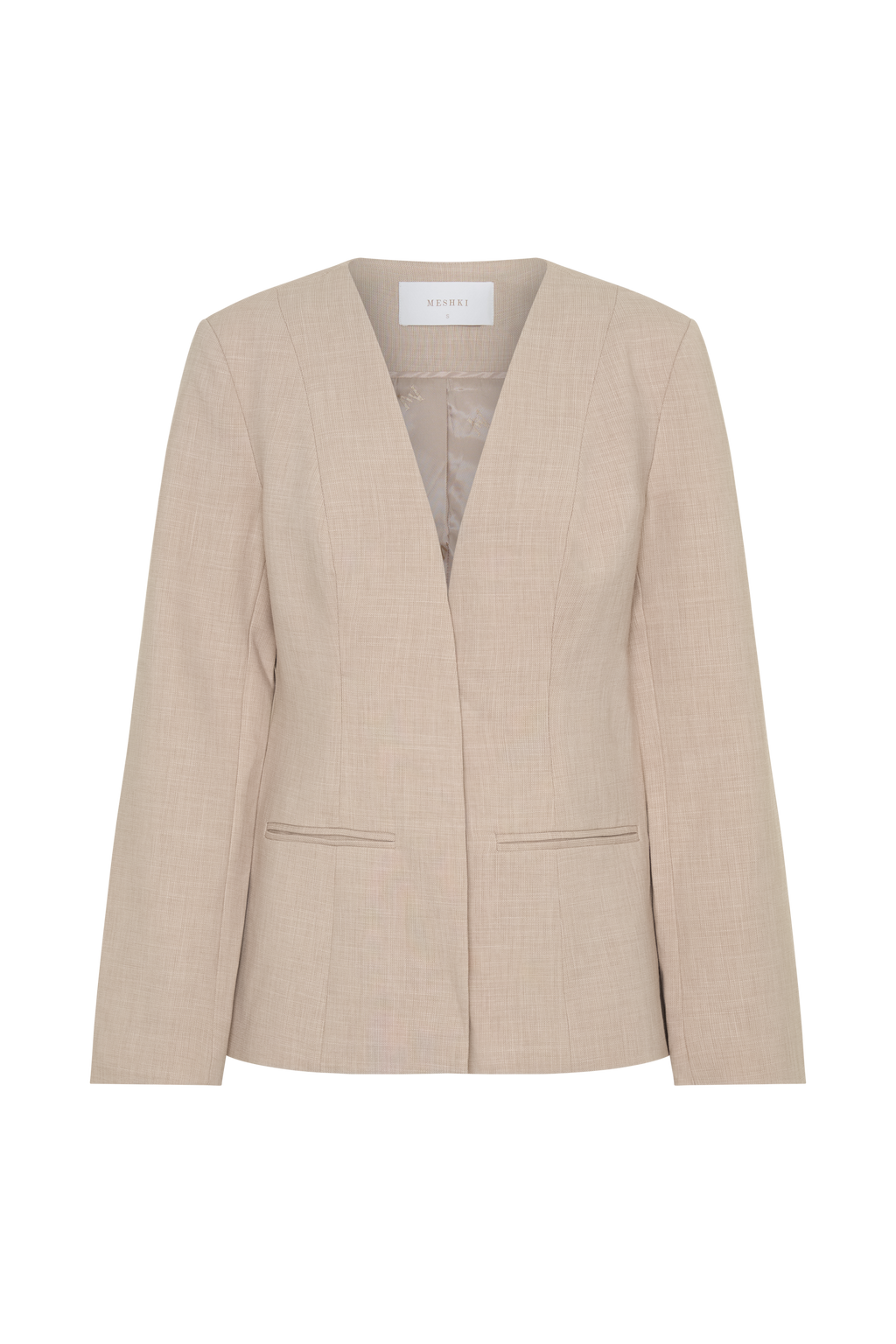 Collarless Suiting Blazer - Natural Marle
