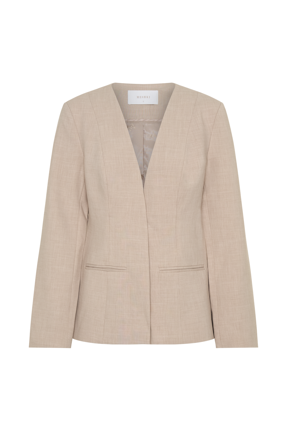 Collarless Suiting Blazer - Natural Marle